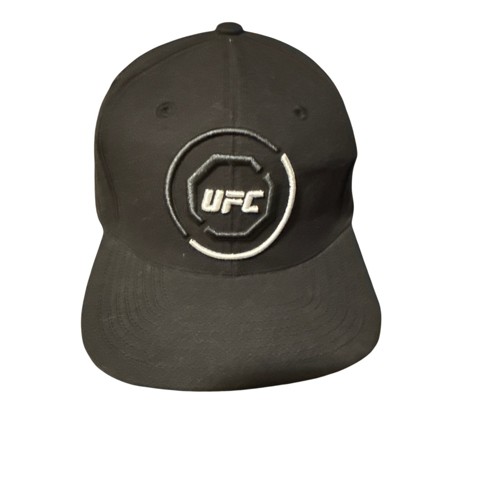 UFC Reebok Snapback Hat Black White Octagon Logo MMA Flat Brim Cap OSFM